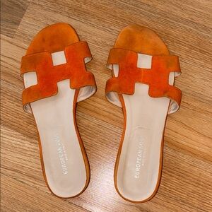 Orange Suede Slide Sandals